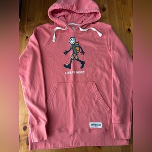 Men's Life Is Good Backpacker Hiker Pullover Hoodie Salmon Size‎ M
